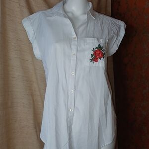 Blue notes cotton shirt with embroidery and short sleeves new with tags